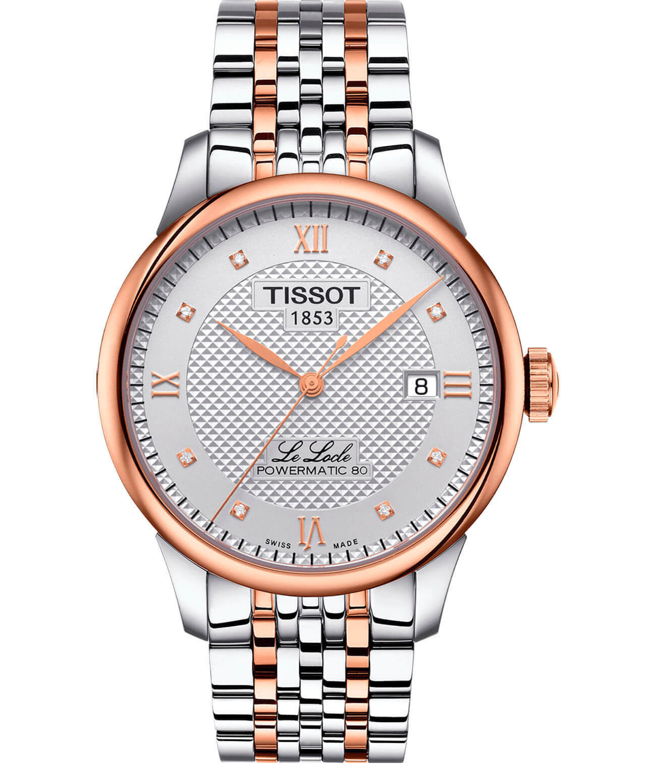 Tissot Tissot Le Locle Powermatic 80 T006.407.22.036.00 Le Locle Automatic T0064072203600 механические мужские часы белый циферблат, браслет сталь c pvd покрытием — вид спереди