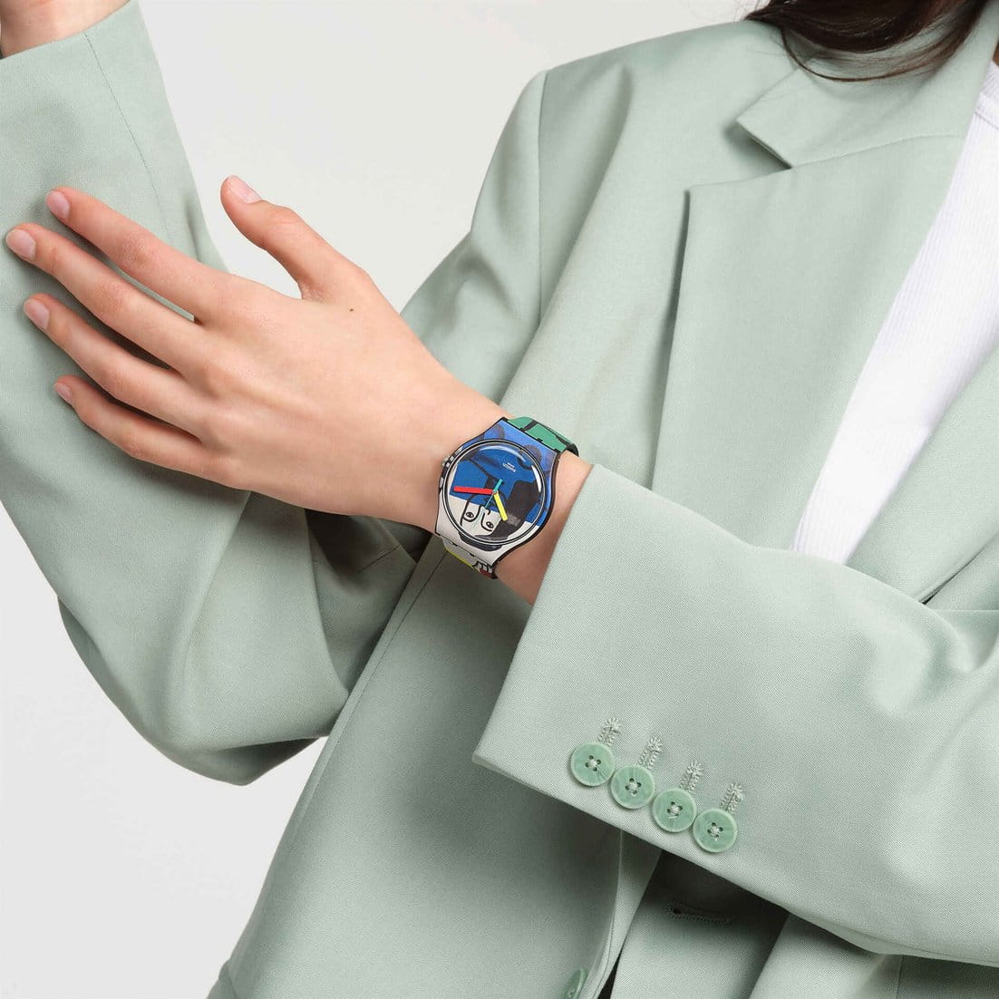 Swatch Swatch New Gent SUOZ363 кварцевые мужские часы часы крупный план цветной циферблата