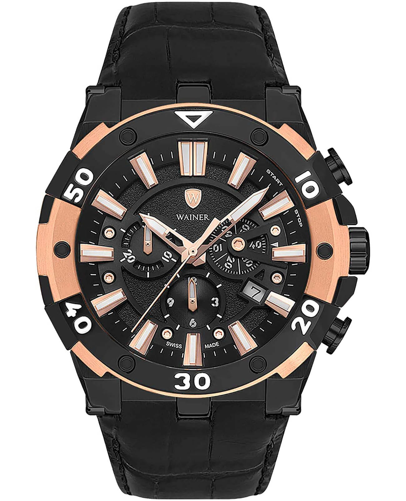 Wainer Wainer Trio WA.14000-D  WA.14000-D кварцевые мужские часы черный циферблат, браслет кожаный — вид спереди