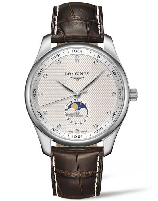 Longines Longines Master Collection L2.919.4.77.5  L29194775 механические мужские часы серебристый циферблат, браслет кожаный — вид спереди