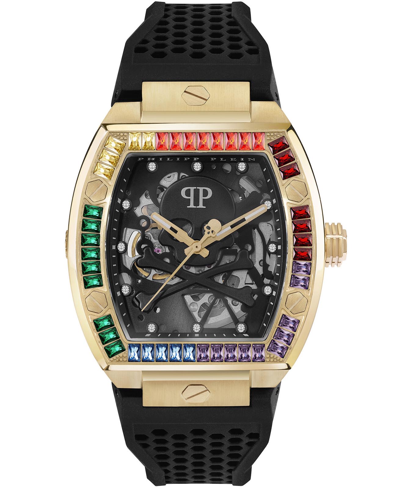 Philipp Plein Philipp Plein The Skeleton PWBAA1623  PWBAA1623 механические мужские часы черный циферблат, браслет силикон — вид спереди