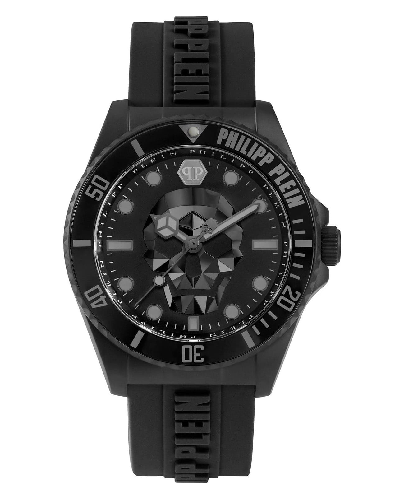 Philipp Plein Philipp Plein The Skull PWOAA0422  PWOAA0422 кварцевые мужские часы черный циферблат, браслет силикон — вид спереди