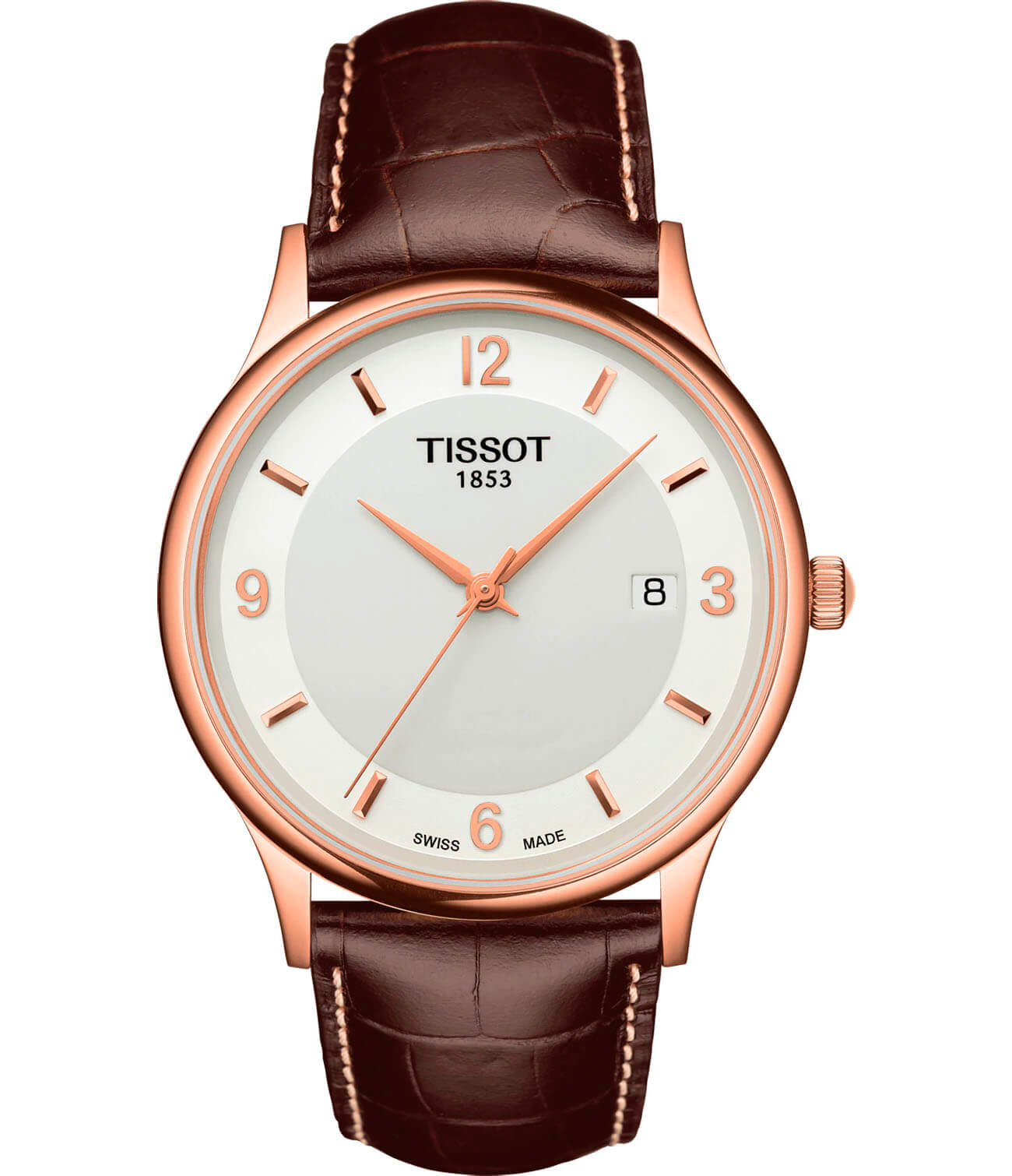 Tissot Tissot Rose Dream 18K Gold T914.410.46.017.00  T9144104601700 кварцевые мужские часы белый циферблат, браслет кожаный — вид спереди