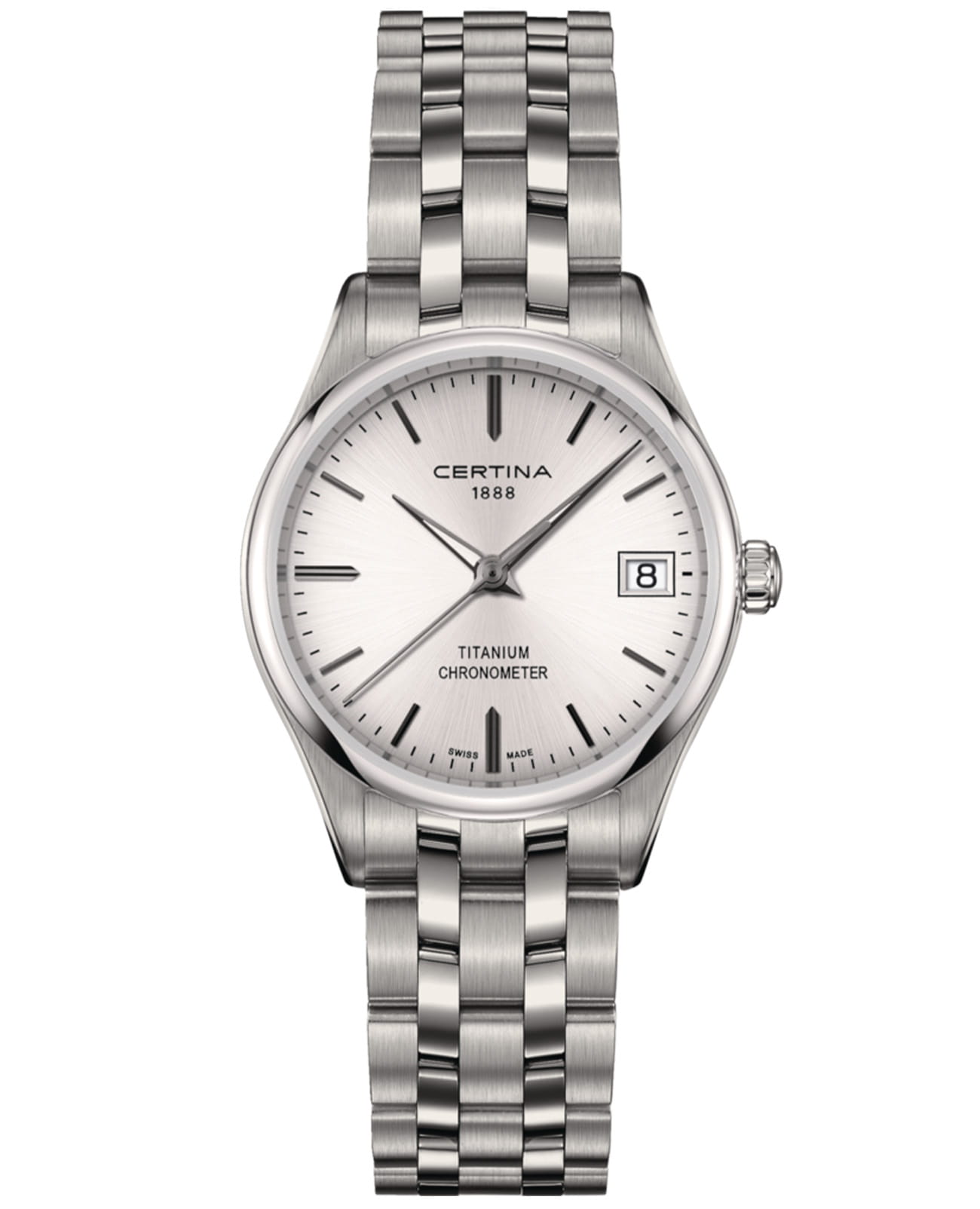 Certina Certina DS-8 Lady 30mm C033.251.44.031.00 DS 8 C0332514403100 кварцевые женские часы перламутровый циферблат, браслет титановый — вид спереди