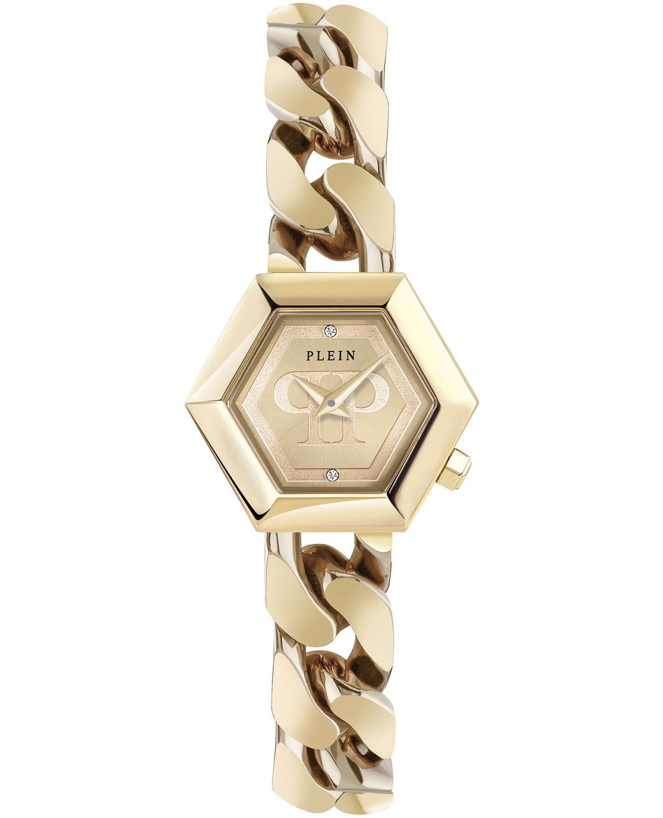 Philipp Plein Philipp Plein The Hexagon Groumette PWWBA0323  PWWBA0323 кварцевые женские часы золотой циферблат, браслет нержавеющая сталь с ip-покрытием — вид спереди