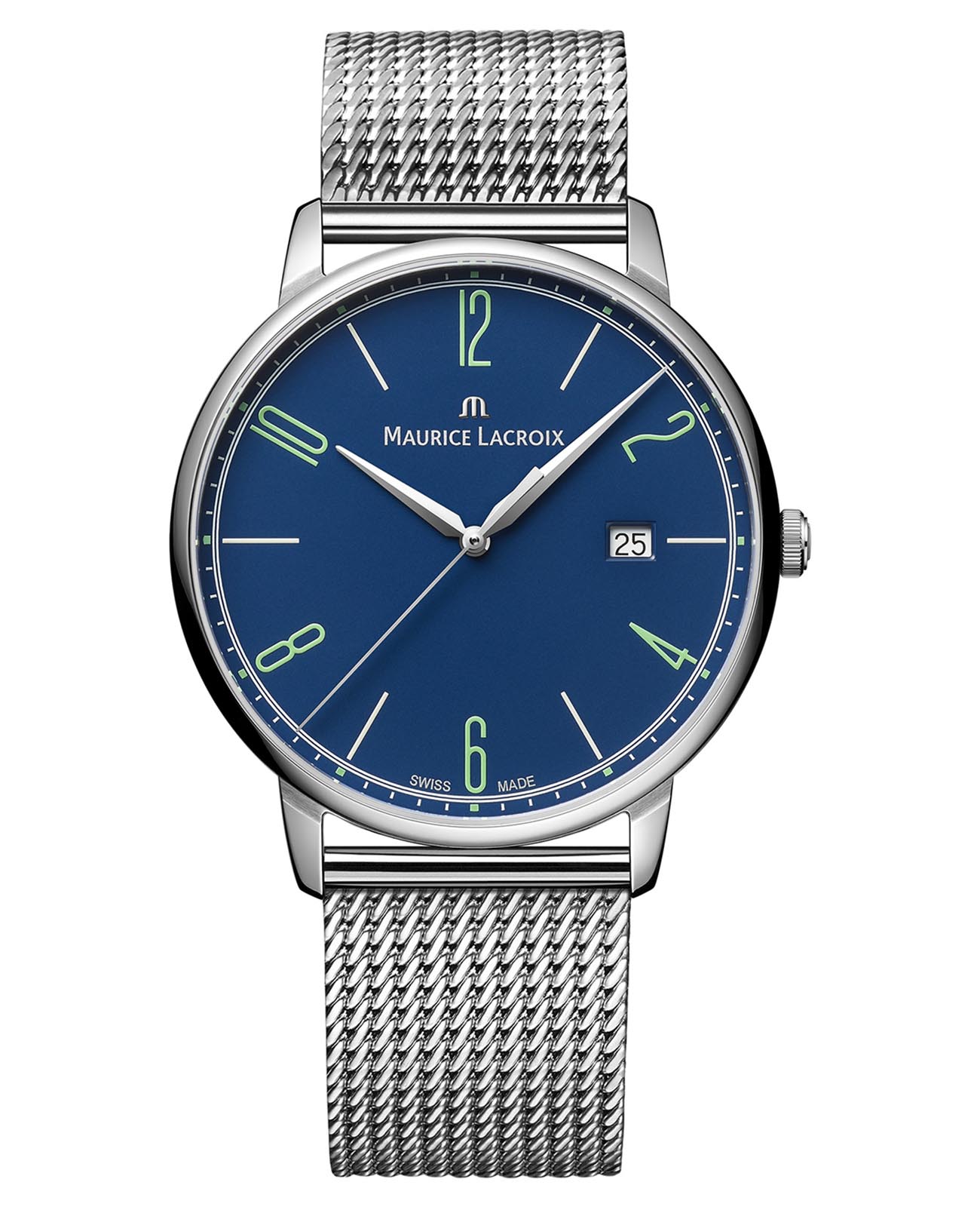 Maurice Lacroix Maurice Lacroix Eliros Date EL1118-SS00E-420-C  EL1118-SS00E-420-C кварцевые мужские часы синий циферблат, браслет нержавеющая сталь — вид спереди