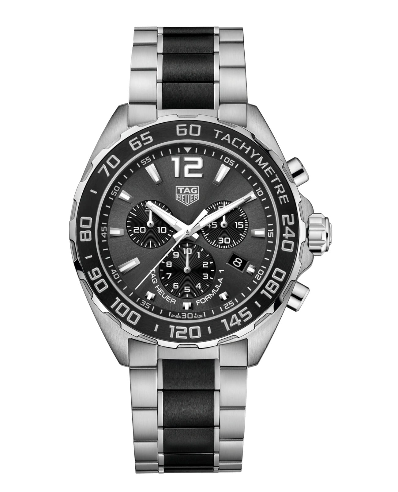 TAG Heuer TAG Heuer Formula 1 CAZ1011.BA0843  CAZ1011.BA0843 кварцевые мужские часы черный циферблат, браслет сталь + керамические вставки — вид спереди