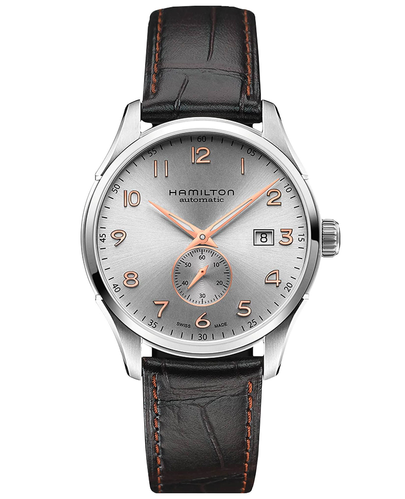Hamilton Hamilton Jazzmaster Maestro Small Second Auto H42515555  H42515555 механические мужские часы серебристый циферблат, браслет кожаный — вид спереди