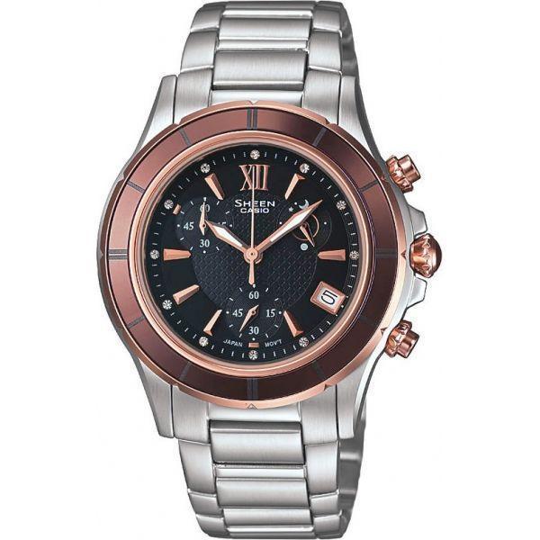 Casio Casio Sheen SHE-5516SG-5A  SHE-5516SG-5A кварцевые женские часы черный циферблат, браслет  — вид спереди