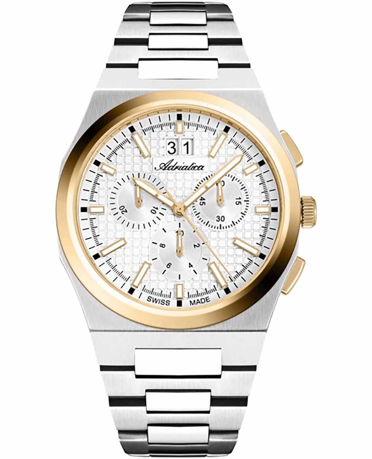 Adriatica Adriatica Premiere A8326.2113CH  A8326.2113CH кварцевые мужские часы белый циферблат, браслет нержавеющая сталь — вид спереди