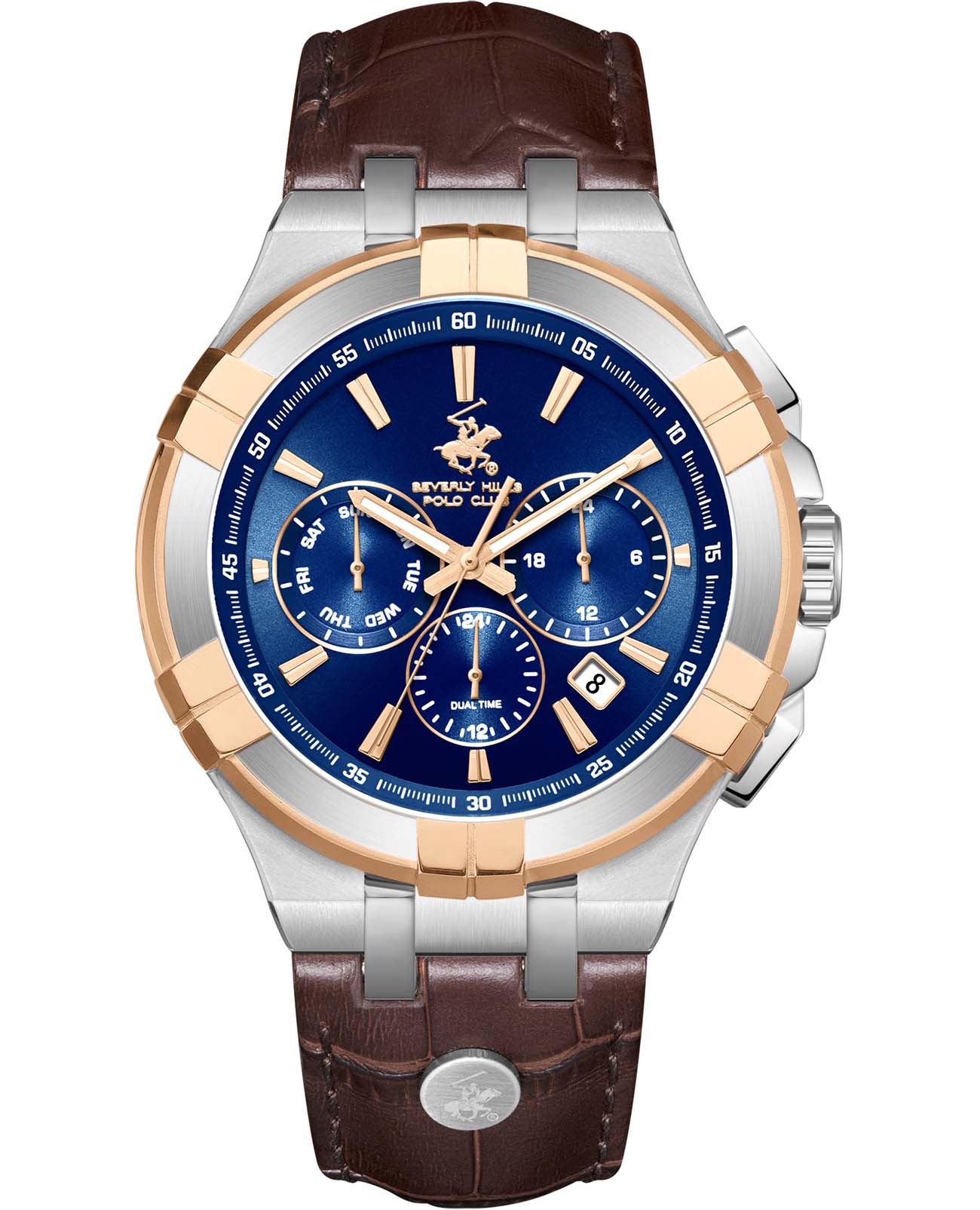 Beverly Hills Polo Club Beverly Hills Polo Club BP3803X.592  BP3803X.592 кварцевые мужские часы синий циферблат, браслет кожаный — вид спереди