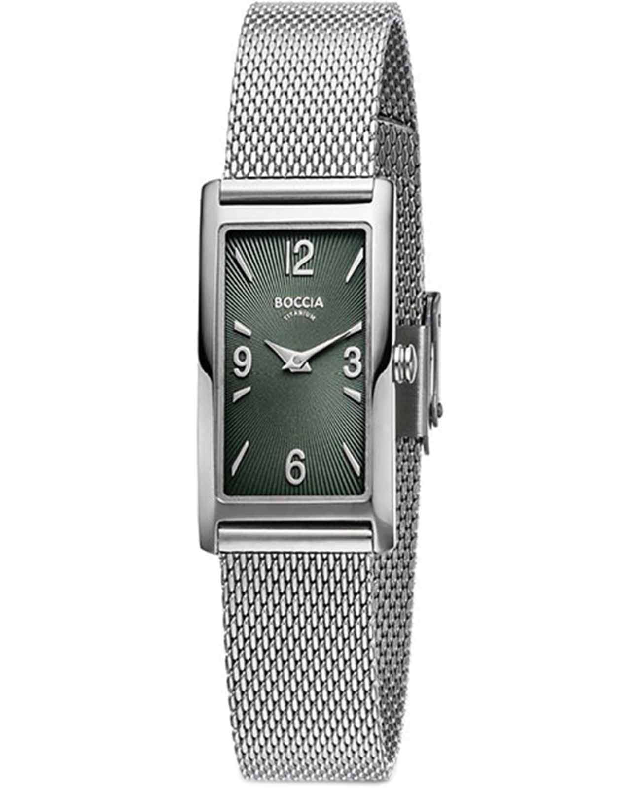 Boccia Titanium Boccia Titanium 3366-01  3366-01 кварцевые женские часы зеленый циферблат, браслет нержавеющая сталь — вид спереди