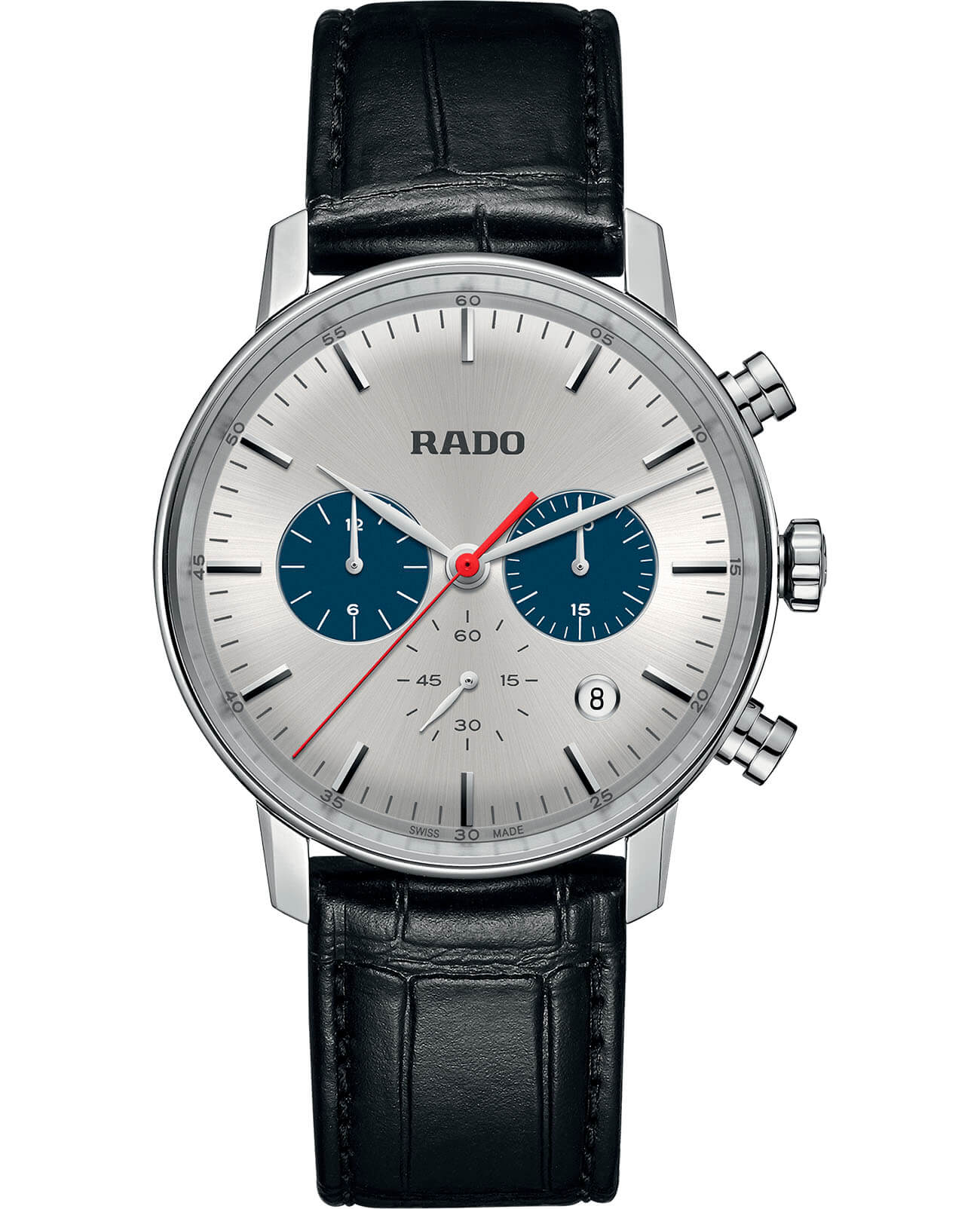 Rado Rado Coupole Classic R22910115 Classic R22910115 кварцевые мужские часы серебристый циферблат, браслет кожаный — вид спереди