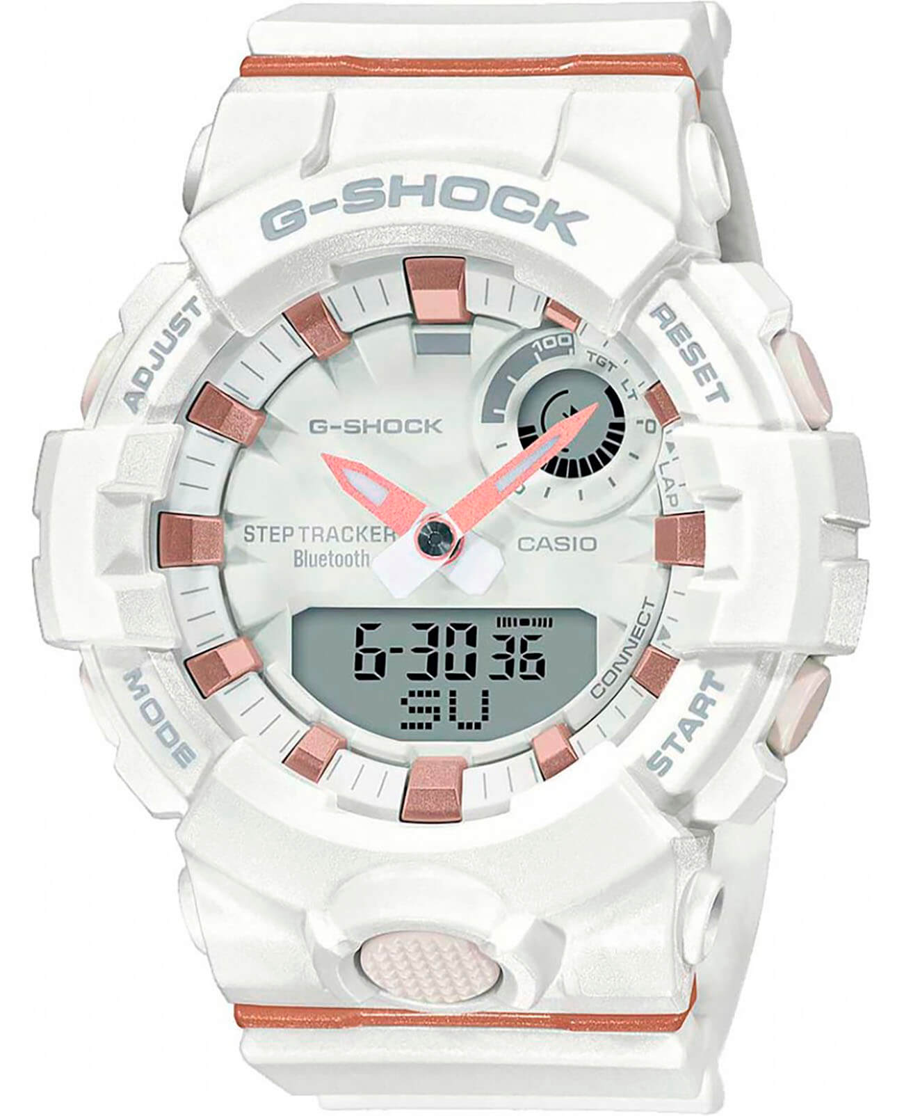 Casio Casio G-Shock GMA-B800-7A  GMA-B800-7A электронные мужские часы белый циферблат, браслет пластик — вид спереди