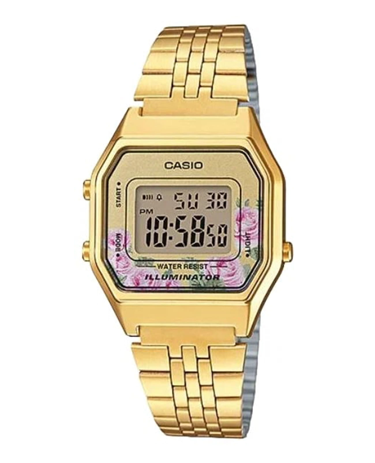 Casio Casio Vintage LA680WGA-4C  LA680WGA-4C кварцевые женские часы  циферблат, браслет сталь с ip покрытием — вид спереди