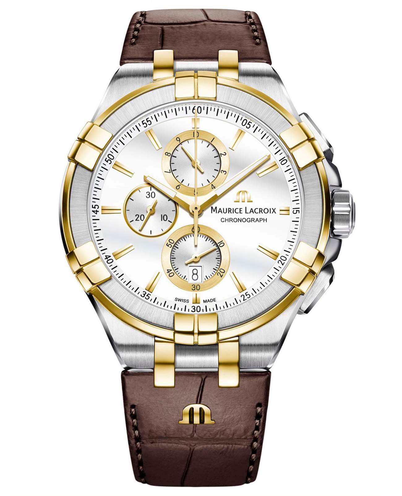 Maurice Lacroix Maurice Lacroix Aikon Chronograph AI1018-PVY11-132-1  AI1018-PVY11-132-1 кварцевые мужские часы белый циферблат, браслет кожаный — вид спереди