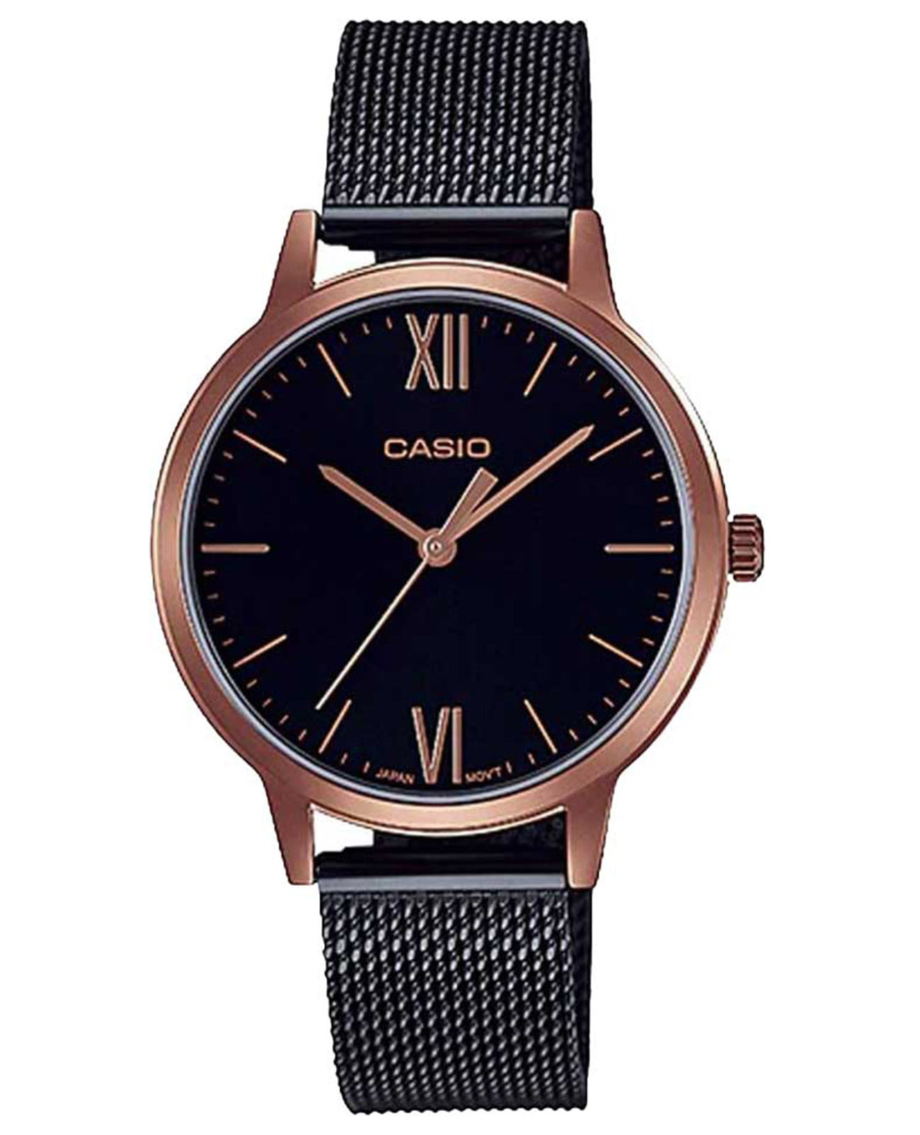 Casio Casio Collection LTP-E157MRB-1B Retro LTP-E157MRB-1B кварцевые женские часы черный циферблат, браслет сталь с ip покрытием — вид спереди