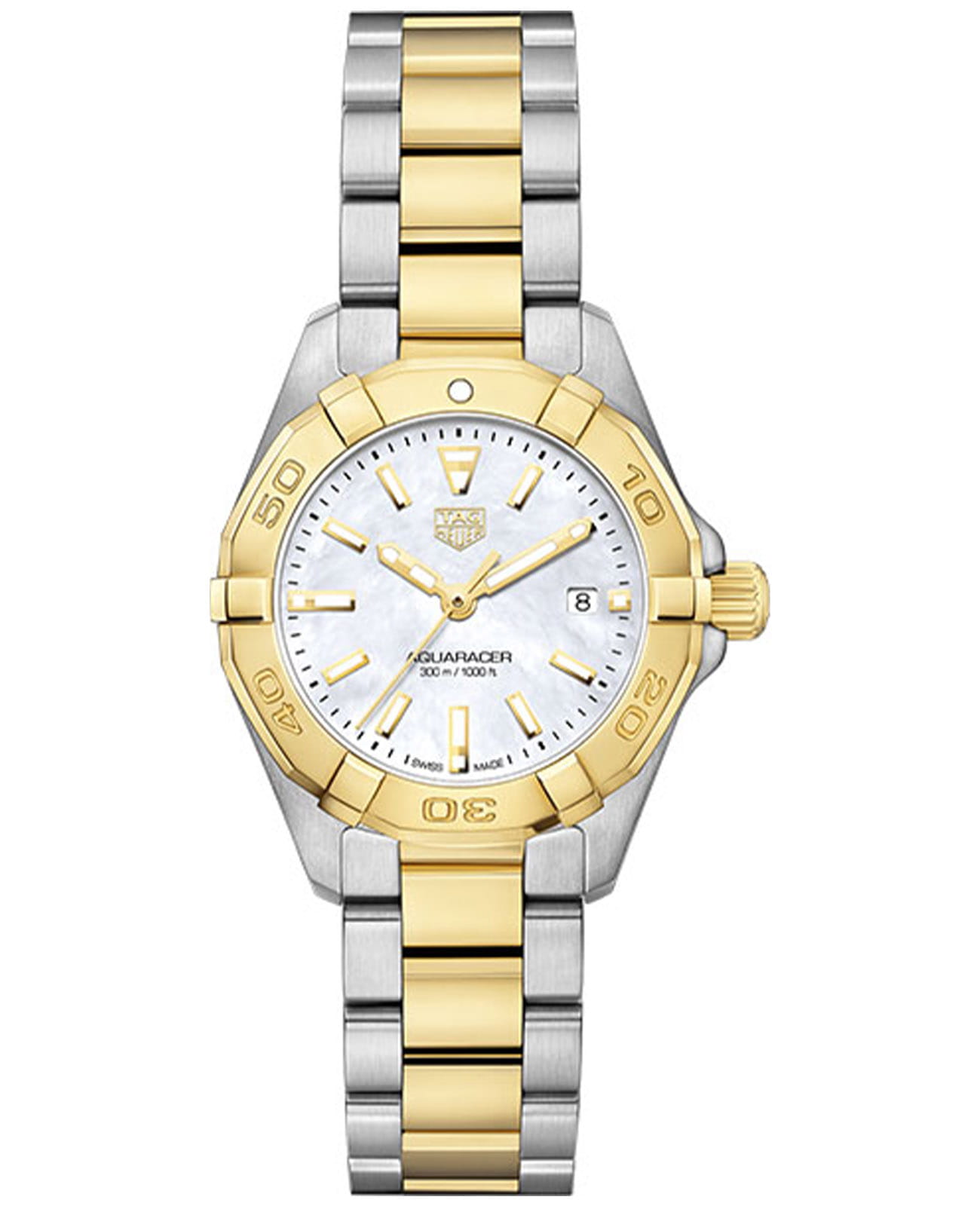 TAG Heuer TAG Heuer Aquaracer WBD1420.BB0321  WBD1420.BB0321 кварцевые женские часы перламутровый циферблат, браслет сталь + золото — вид спереди