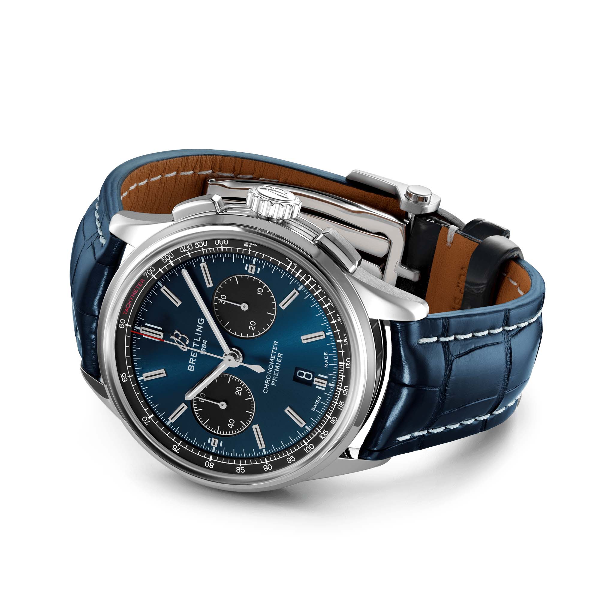 Breitling Breitling Premier B01 Chronograph 42 AB0118221C1P2, premier швейцария мужские часы на браслете кожаный боковой вид