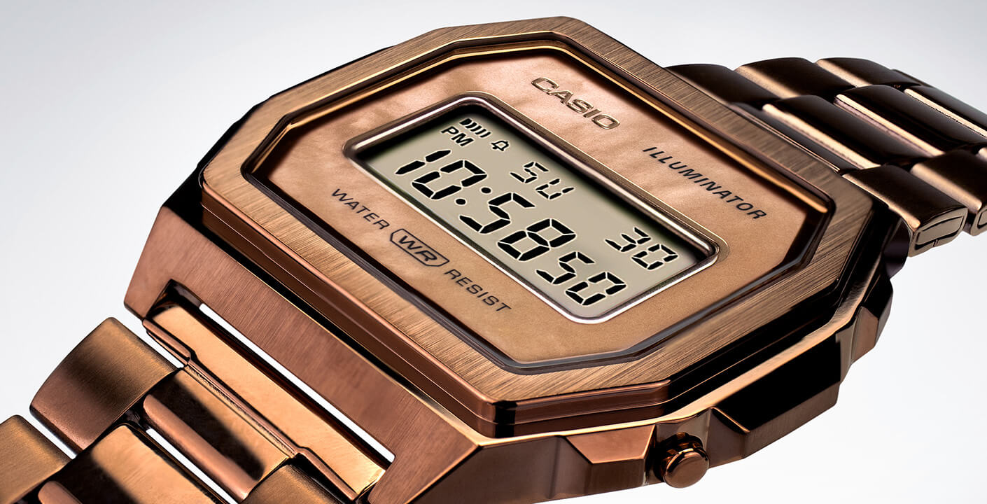 Casio Casio Collection A1000RG-5EF кварцевые мужские часы часы крупный план коричневый циферблата