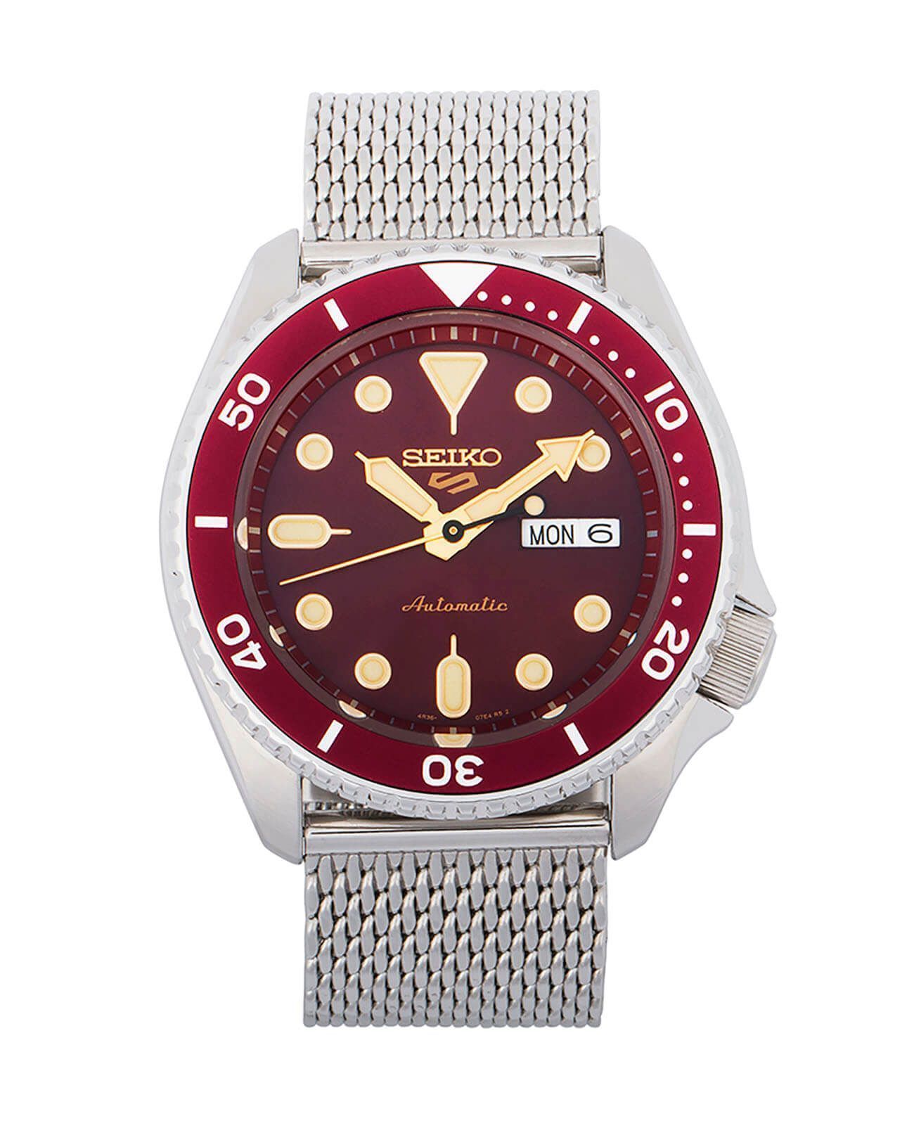 Seiko Seiko 5 Sports SRPD69K1 механические мужские часы часы крупный план красный циферблата