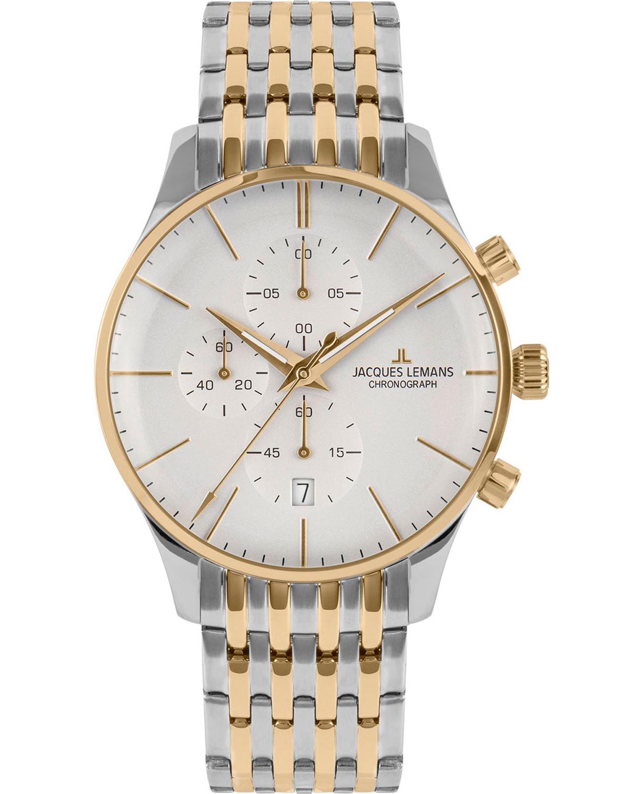 Jacques Lemans Jacques Lemans London 1-2163J  1-2163J кварцевые мужские часы белый циферблат, браслет нержавеющая сталь — вид спереди