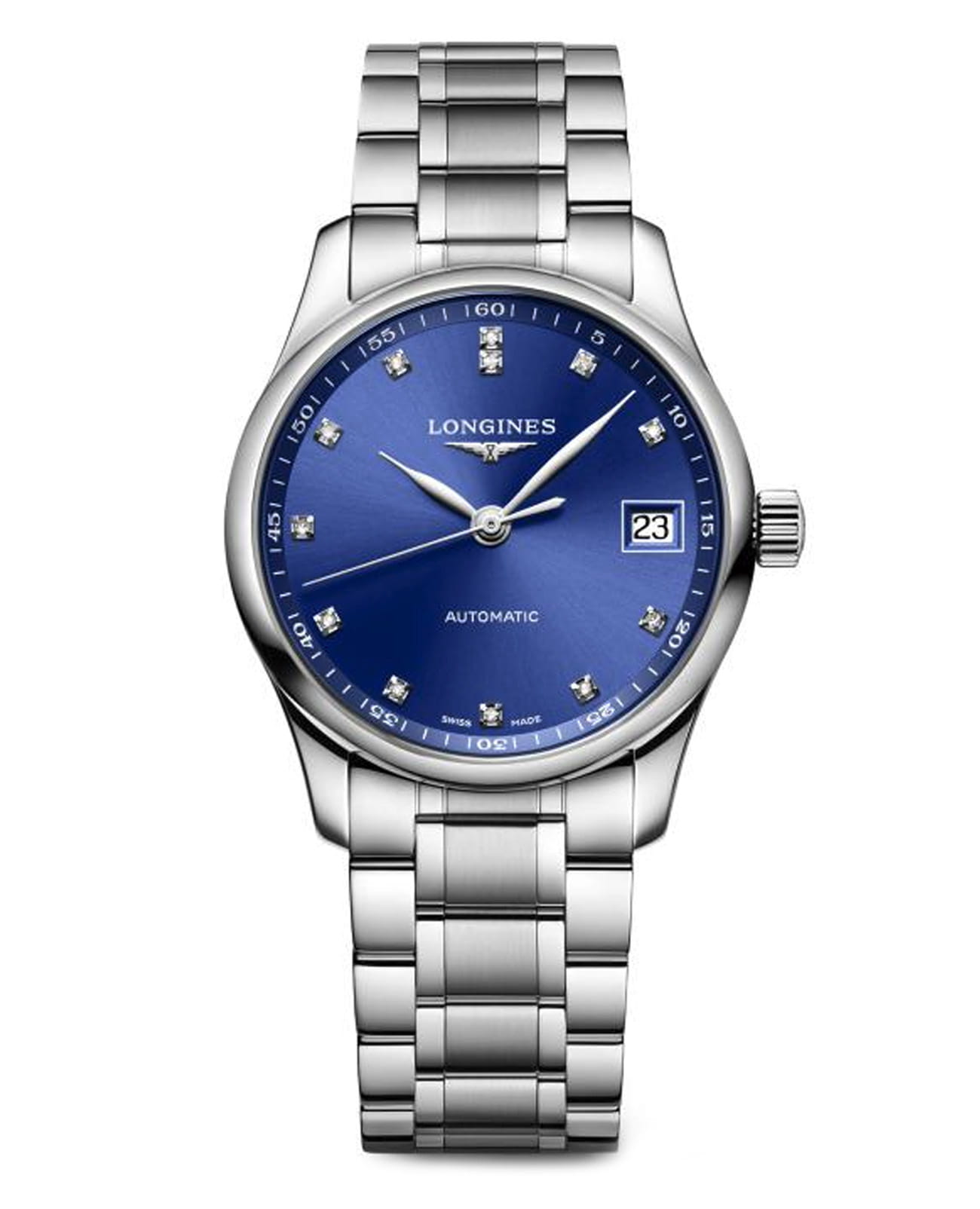 Longines Longines Master Collection L2.357.4.98.6  L23574986 механические женские часы синий циферблат, браслет нержавеющая сталь — вид спереди