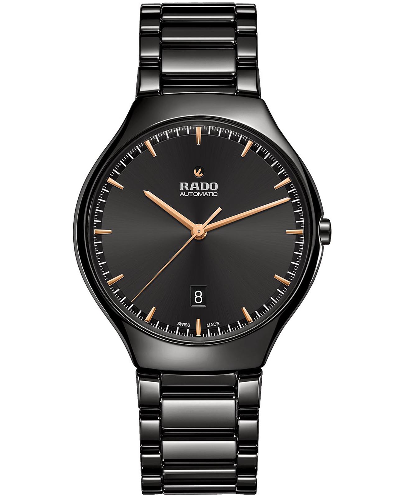Rado Rado True Thinline Automatic R27113172 Automatic R27113172 механические мужские часы черный циферблат, браслет высокотехнологичная плазменная керамика — вид спереди