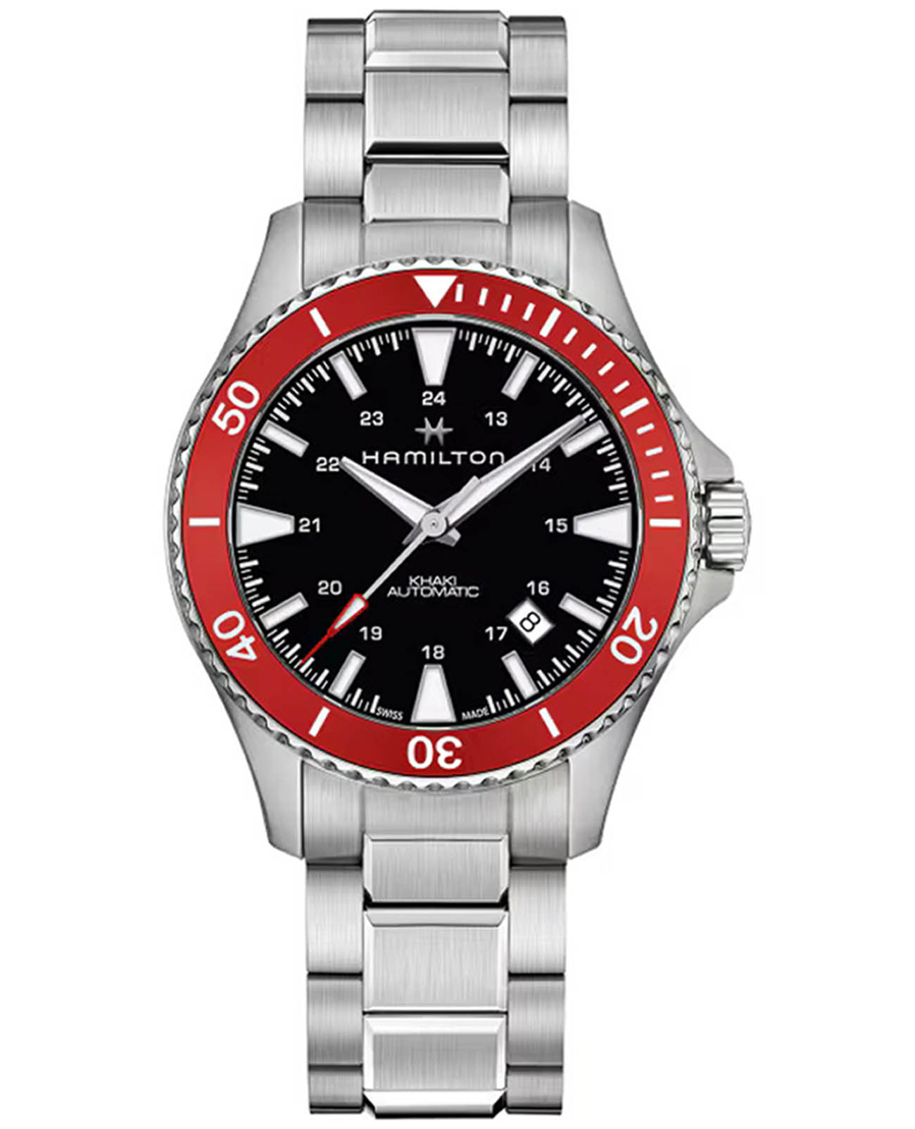 Hamilton Hamilton Khaki Navy Scuba Auto H82405130  H82405130 механические мужские часы черный циферблат, браслет нержавеющая сталь — вид спереди
