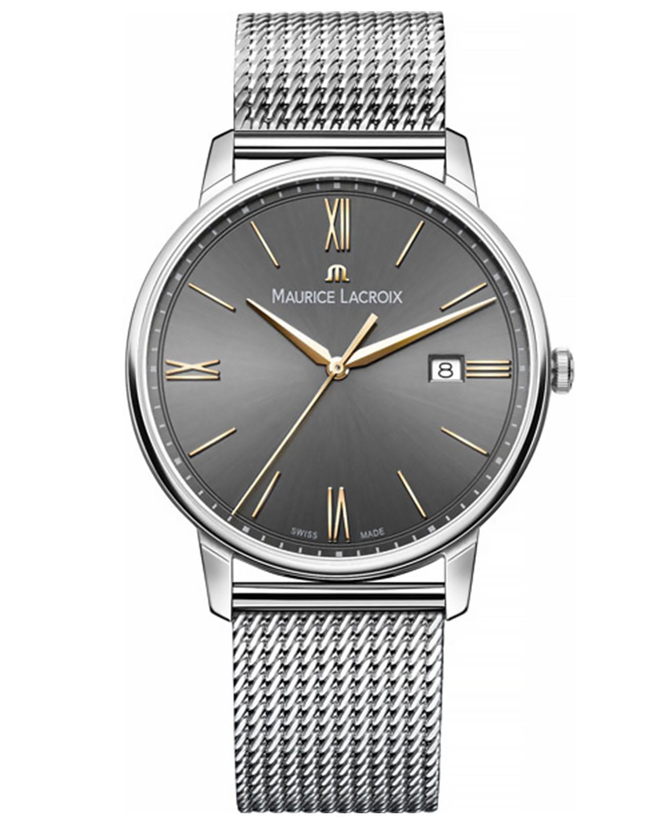 Maurice Lacroix Maurice Lacroix Eliros Date EL1118-SS002-311-1  EL1118-SS002-311-1 кварцевые мужские часы серый циферблат, браслет нержавеющая сталь — вид спереди