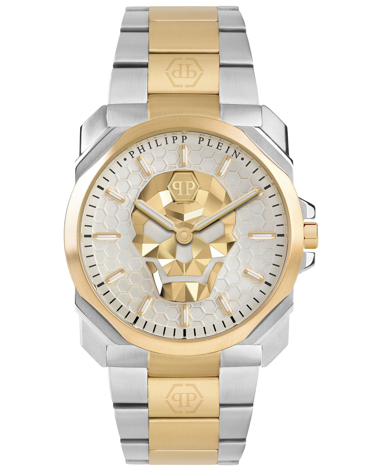 Philipp Plein Philipp Plein The Skull King PWLAA0722  PWLAA0722 кварцевые мужские часы белый циферблат, браслет нержавеющая сталь с ip-покрытием — вид спереди