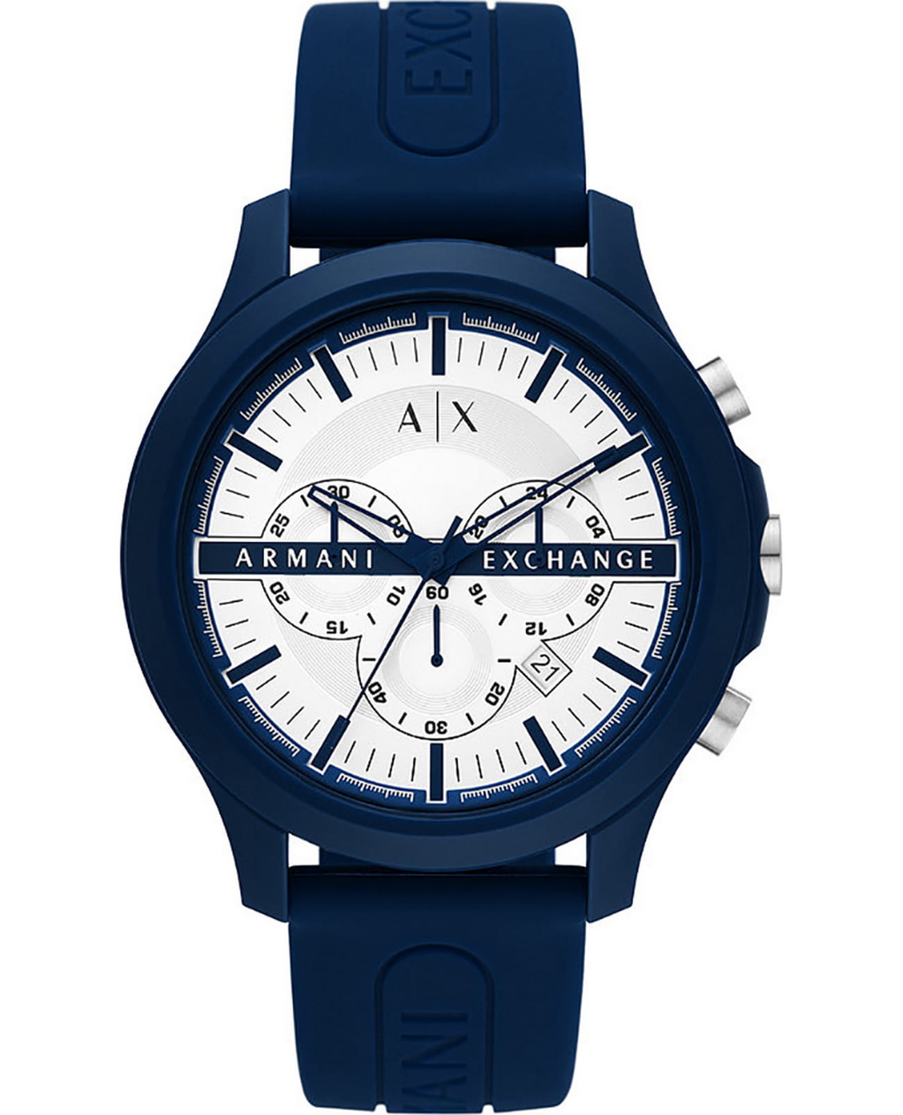 Armani Exchange Armani Exchange Hampton AX2437  AX2437 кварцевые мужские часы белый циферблат, браслет силикон — вид спереди