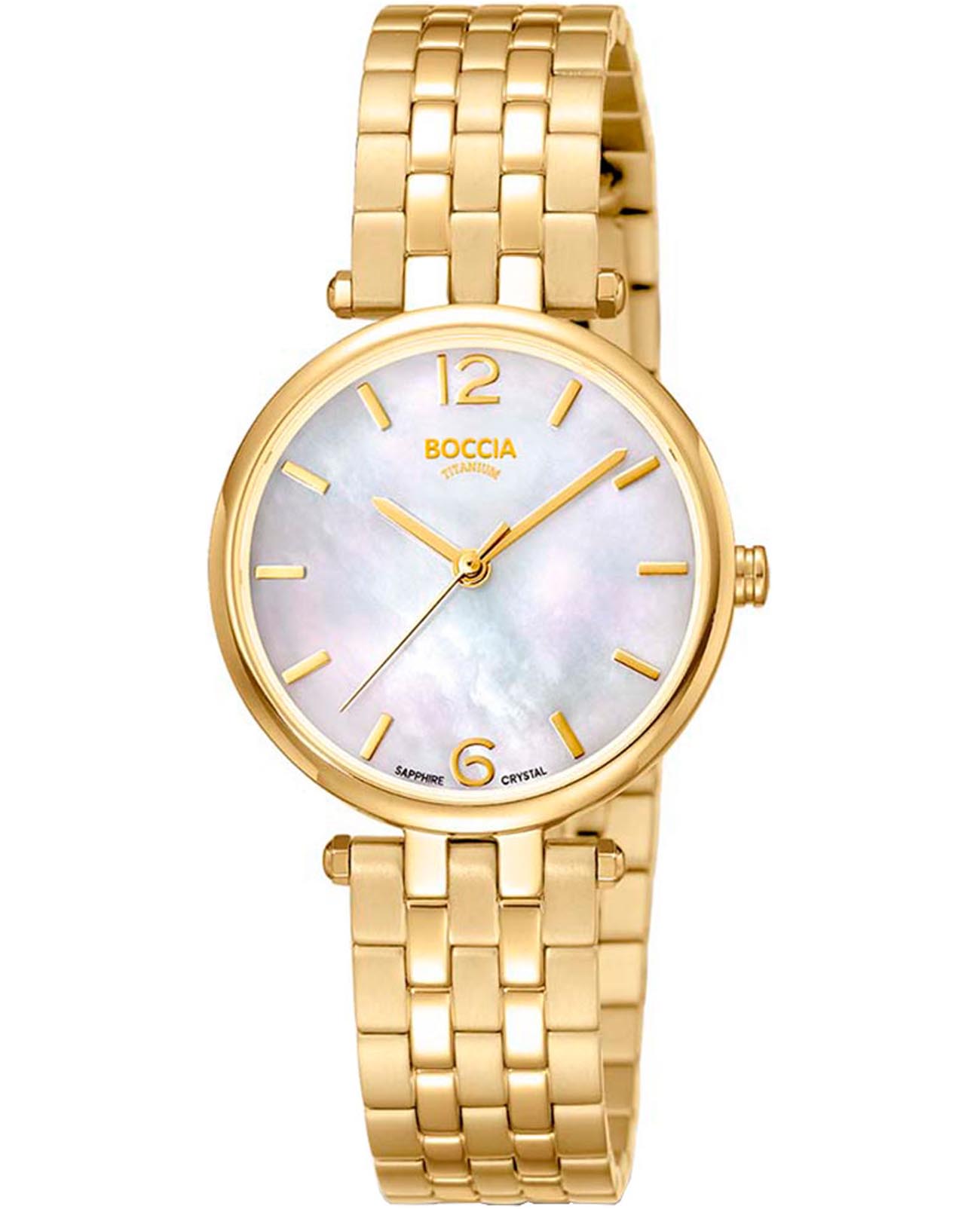 Boccia Titanium Boccia Titanium 3339-03  3339-03 кварцевые женские часы перламутровый циферблат, браслет титановый c pvd покрытием — вид спереди