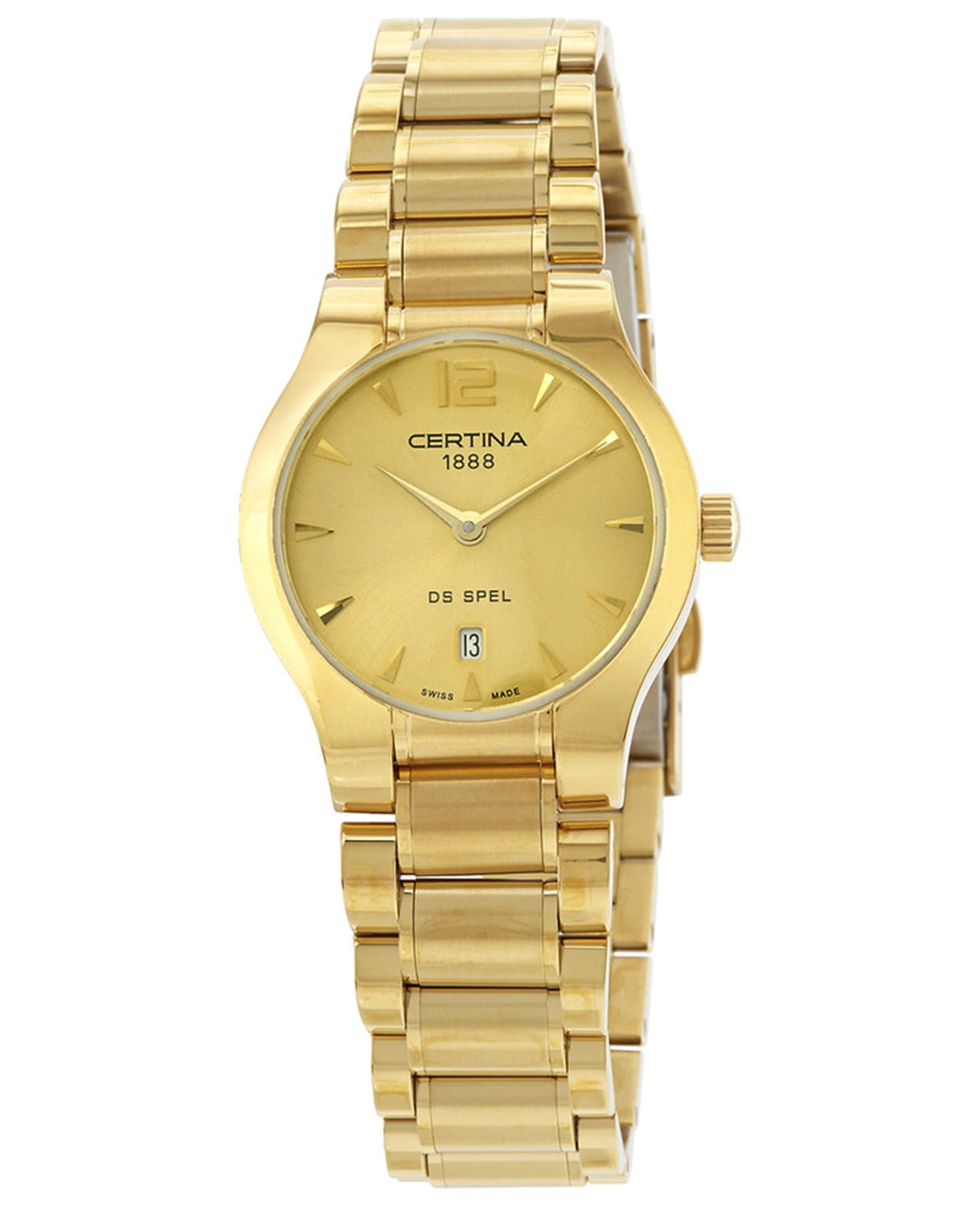 Certina Certina DS Podium C012.209.33.027.00  C0122093302700 кварцевые женские часы золотой циферблат, браслет сталь c pvd покрытием — вид спереди