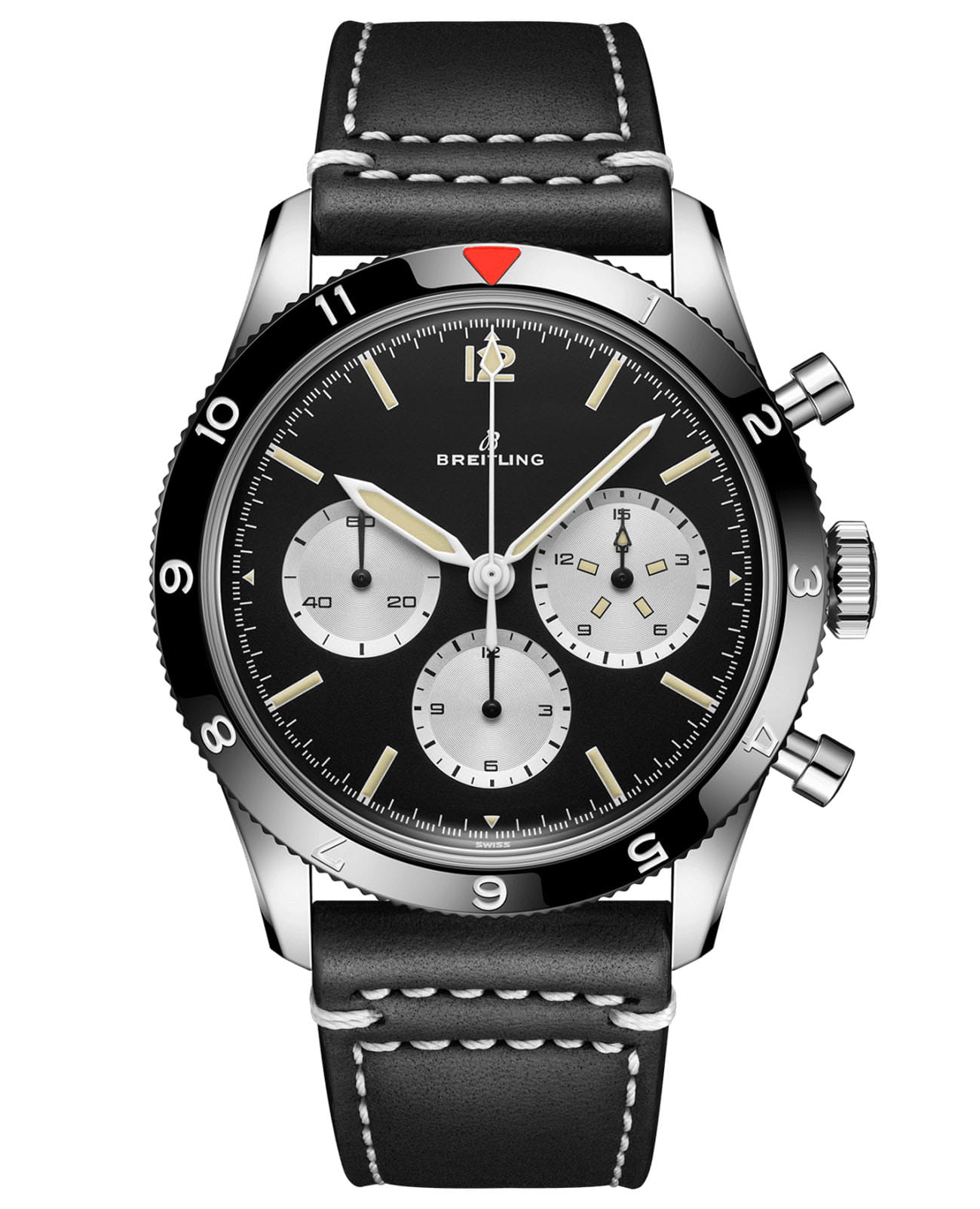 Breitling Breitling AVI REF. 765 1953 Re-Edition AB09451A1B1X1  AB09451A1B1X1 механические мужские часы черный циферблат, браслет кожаный — вид спереди