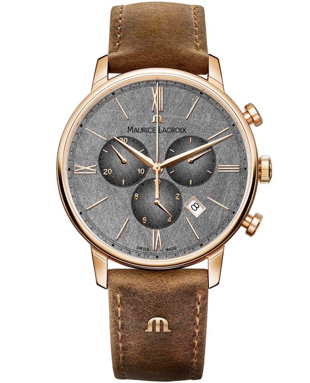 Maurice Lacroix Maurice Lacroix Eliros Chronograph EL1098-PVP01-210-1  EL1098-PVP01-210-1 кварцевые мужские часы антрацитовый циферблат, браслет кожаный — вид спереди