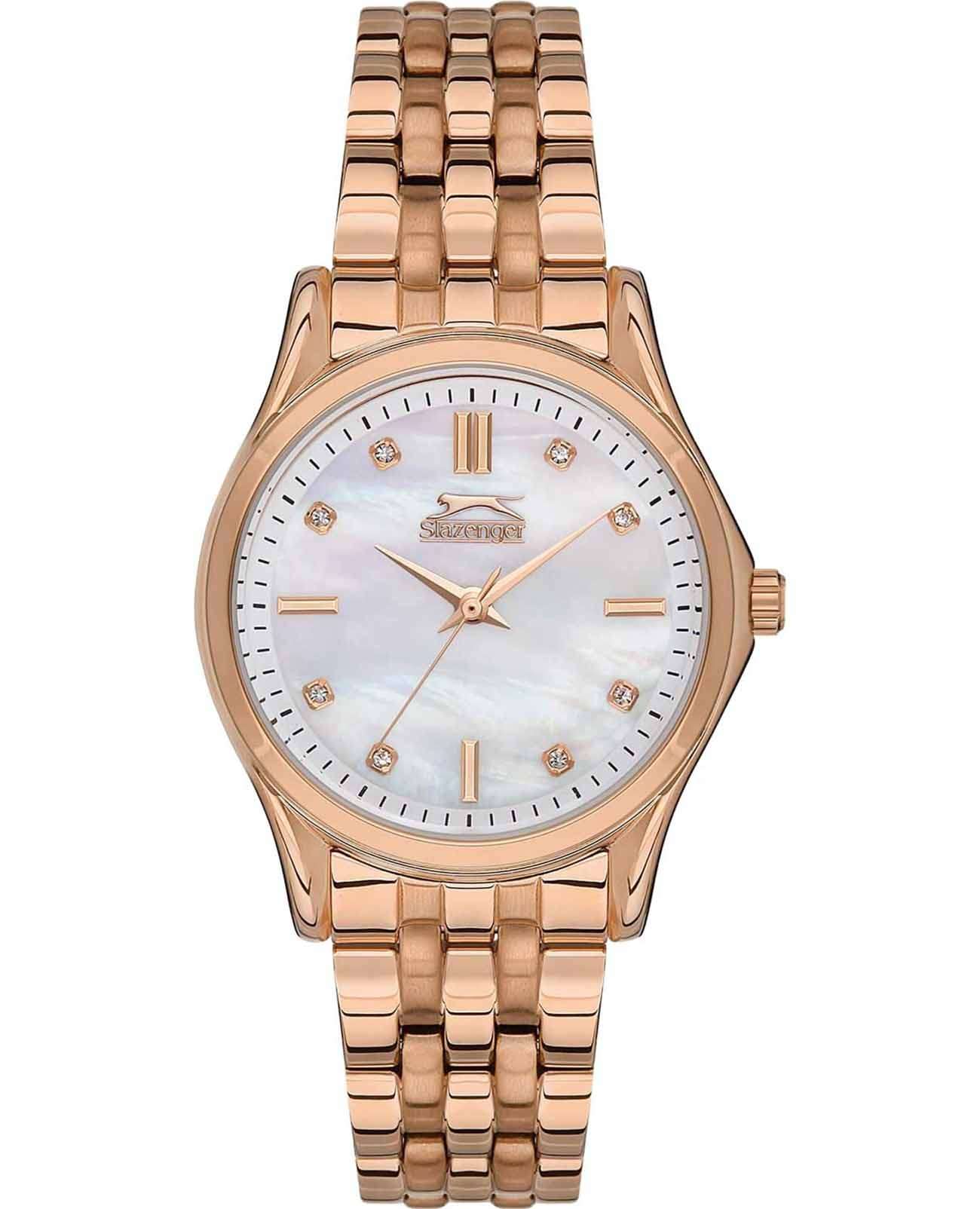 Slazenger Slazenger SL.09.2154.3.04  SL.09.2154.3.04 кварцевые женские часы золотой циферблат, браслет суперметалл с ip покрытием — вид спереди