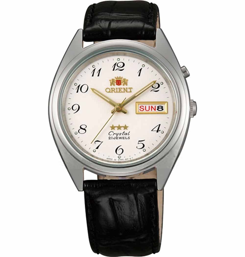 Orient Orient AB0000LW (FAB0000LW)  AB0000LW механические мужские часы серебристый циферблат, браслет кожаный — вид спереди