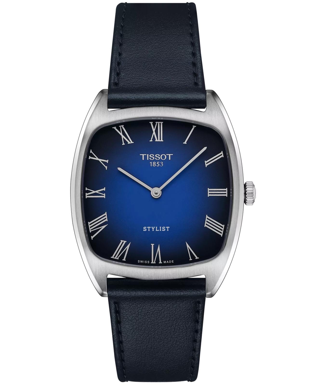 Tissot Tissot Stylist T159.909.16.043.00  T1599091604300 кварцевые мужские часы синий циферблат, браслет кожаный — вид спереди