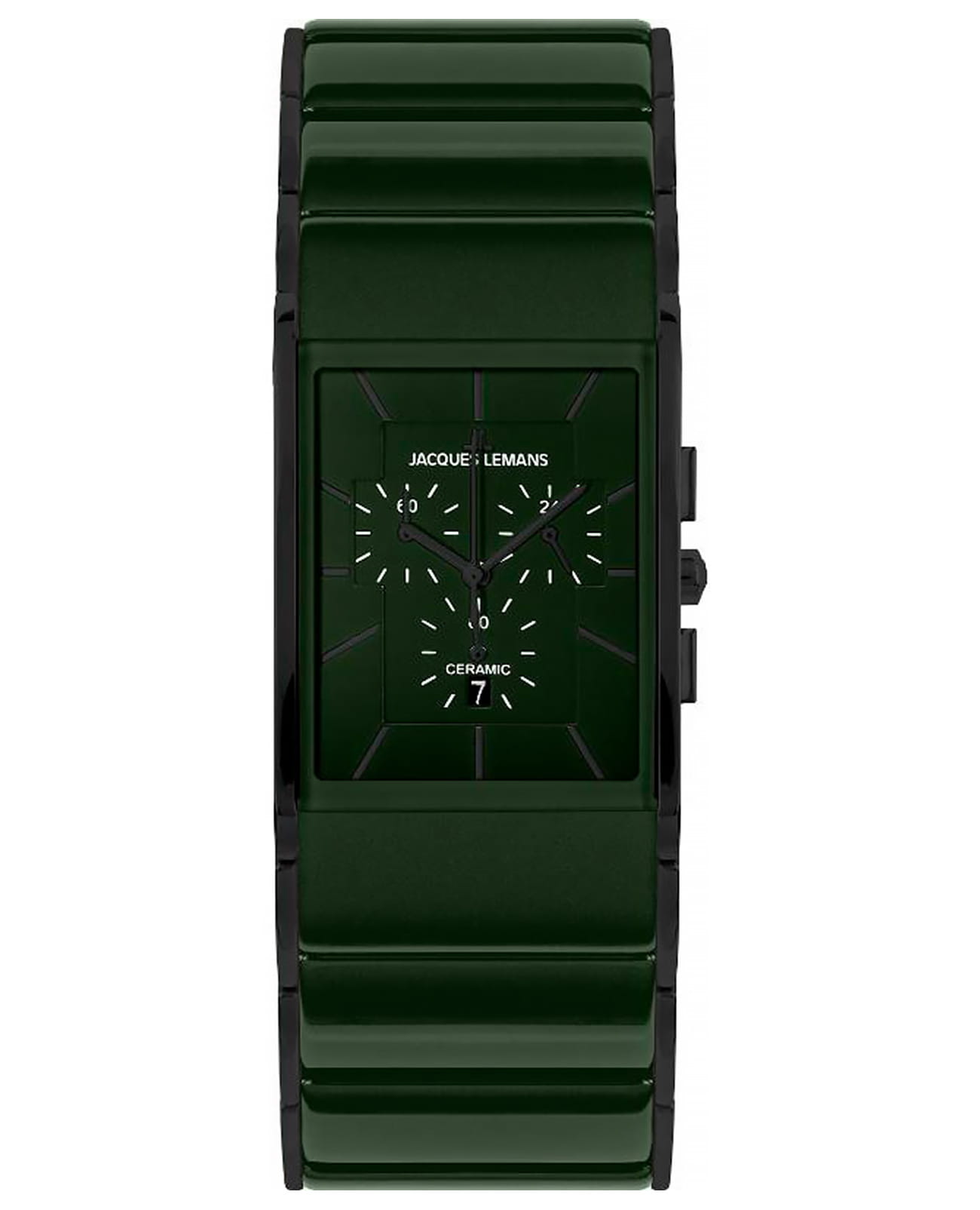 Jacques Lemans Jacques Lemans High Tech Ceramic 1-1941i  1-1941i кварцевые мужские часы зеленый циферблат, браслет сталь + керамические вставки — вид спереди