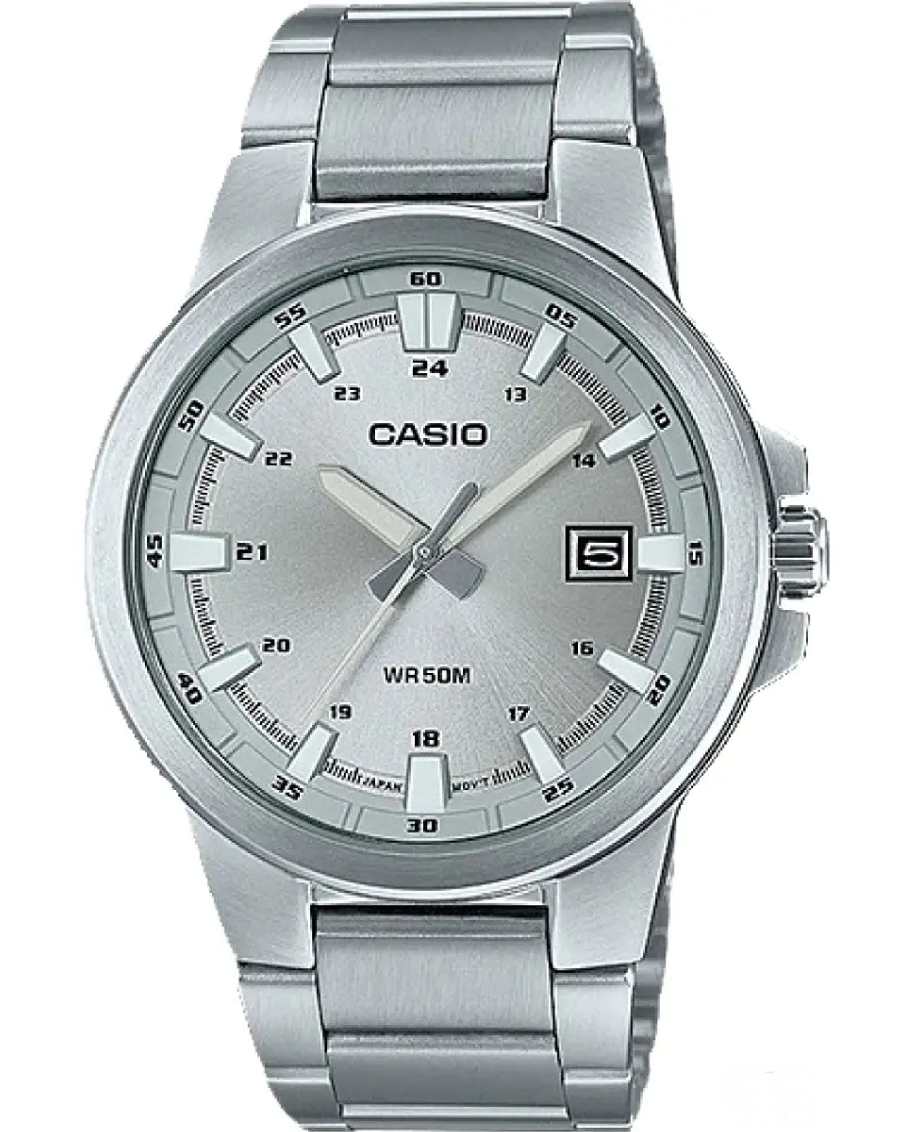 Casio Casio Collection MTP-E173D-7AVEF  MTP-E173D-7AVEF кварцевые мужские часы серебристый циферблат, браслет нержавеющая сталь — вид спереди