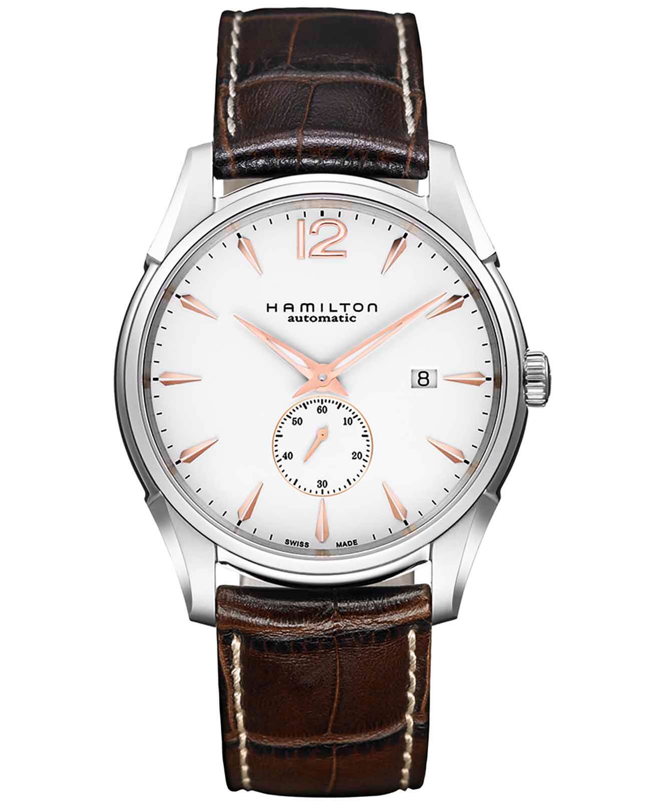 Hamilton Hamilton Jazzmaster Small Second Auto H38655515  H38655515 механические мужские часы белый циферблат, браслет кожаный — вид спереди