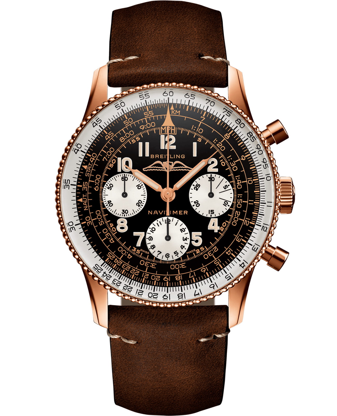 Breitling Breitling Navitimer 1959 Edition RB0910371B1X1  RB0910371B1X1 механические мужские часы черный циферблат, браслет кожаный — вид спереди
