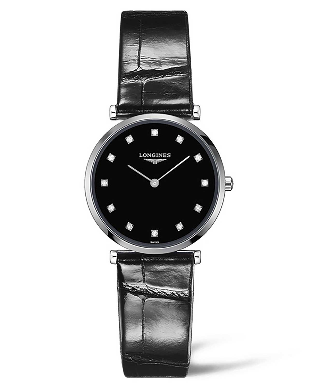 Longines Longines La Grande Classique L4.209.4.58.2  L42094582 кварцевые женские часы черный циферблат, браслет кожаный — вид спереди