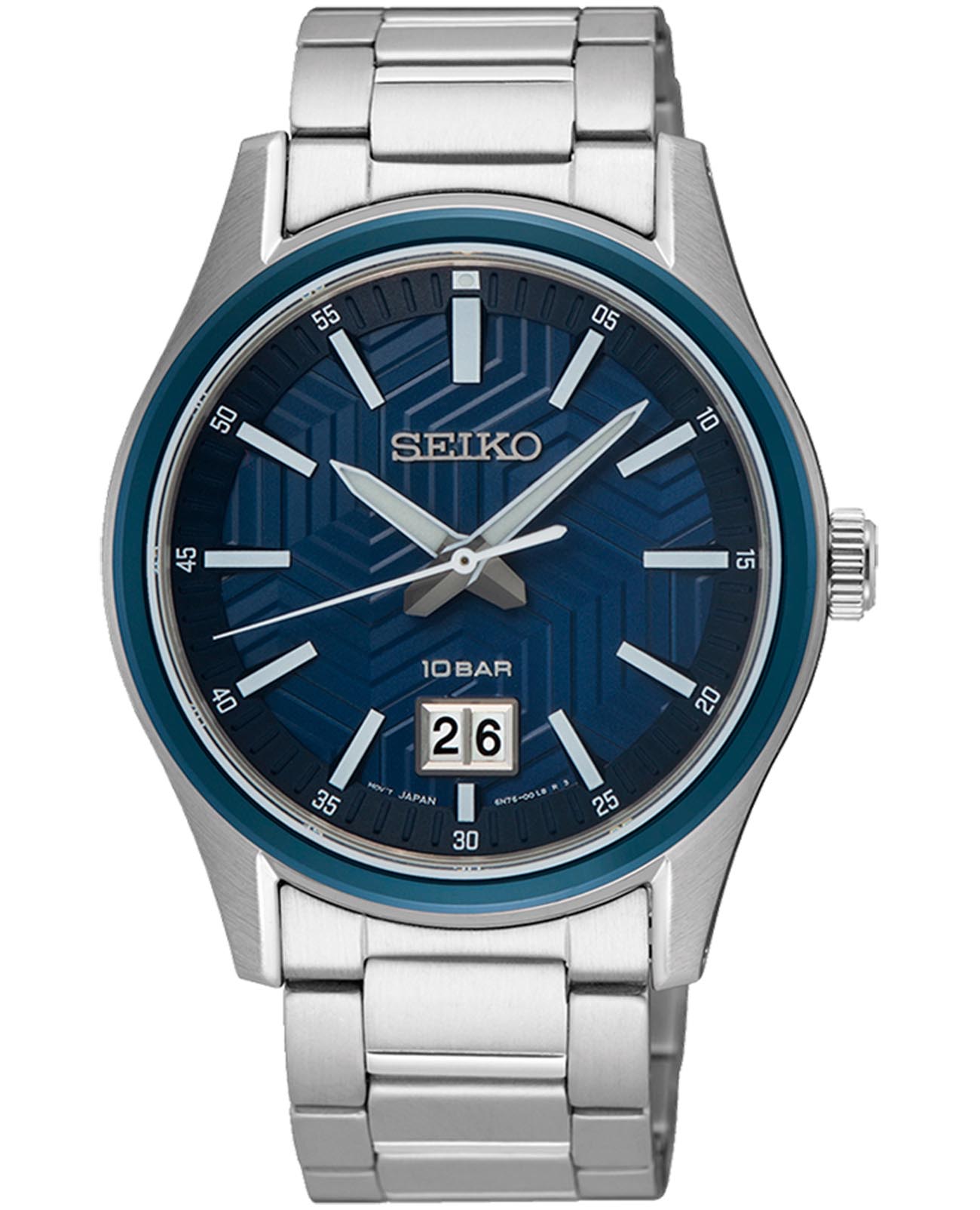 Seiko Seiko Discover More SUR559P1  SUR559P1 кварцевые мужские часы синий циферблат, браслет нержавеющая сталь — вид спереди