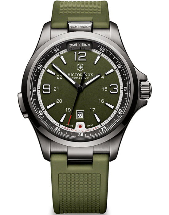 Victorinox Victorinox 241595  241595 кварцевые мужские часы зеленый циферблат, браслет каучук — вид спереди