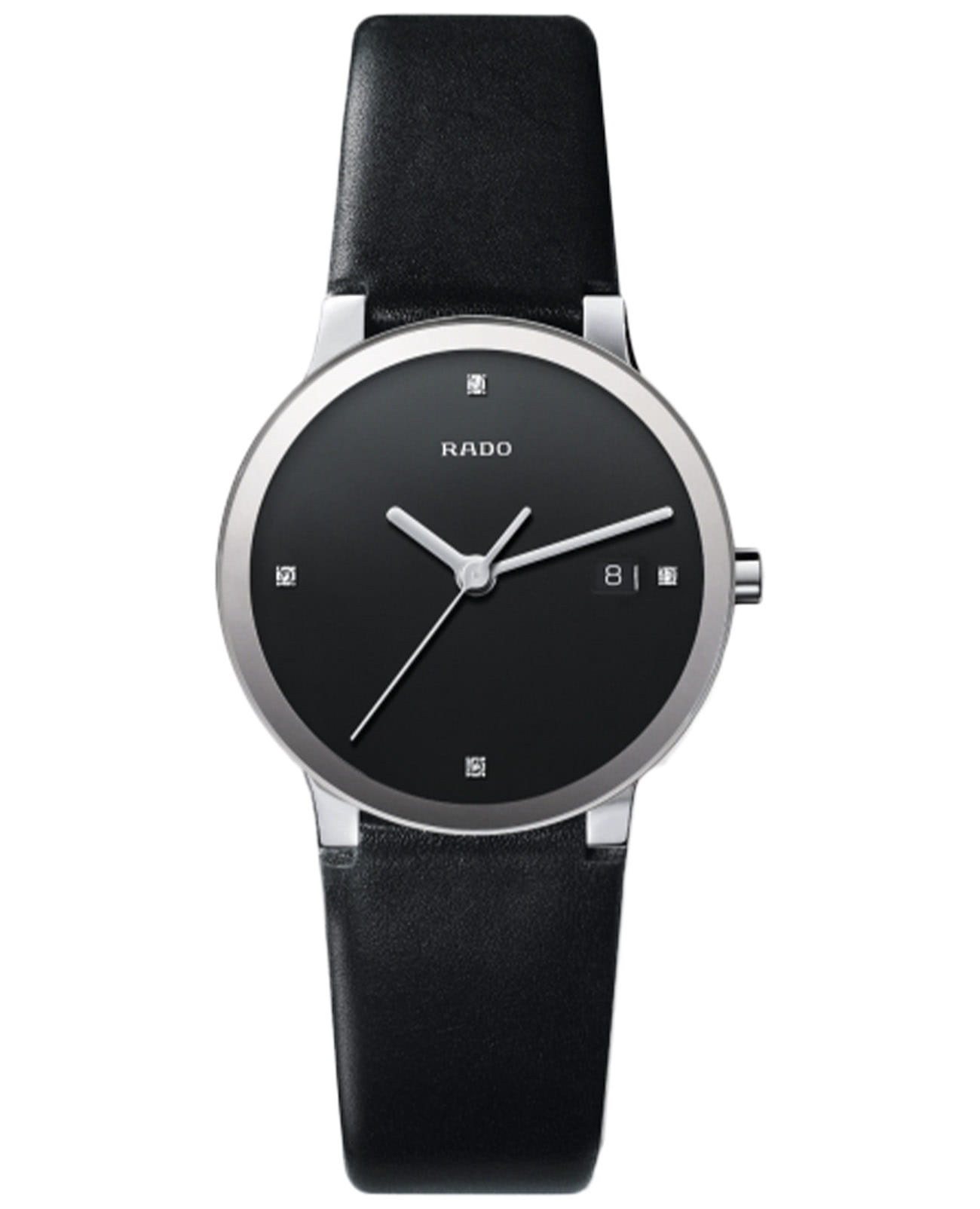 Rado Rado Centrix Diamonds R30927715  R30927715 кварцевые женские часы черный циферблат, браслет кожаный — вид спереди