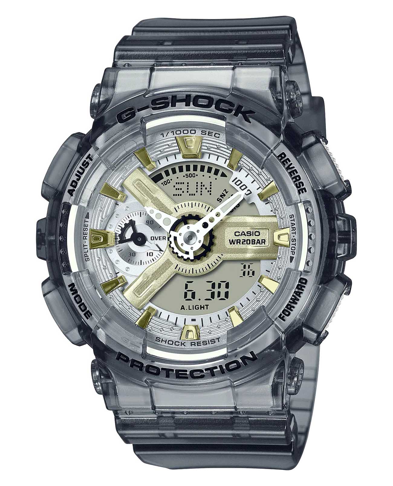 Casio Casio G-Shock GMA-S110GS-8ADR (GMA-S110GS-8A)  GMA-S110GS-8A электронные женские часы серый циферблат, браслет пластик — вид спереди