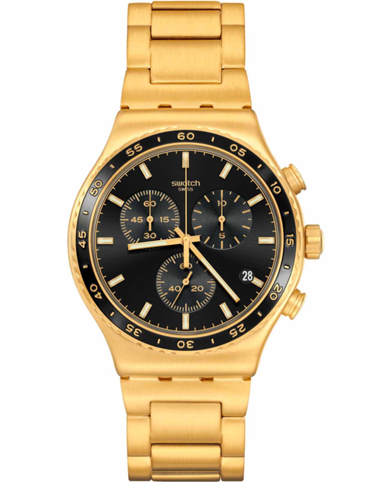 Swatch Swatch I New Chrono YVG418G  YVG418G кварцевые мужские часы черный циферблат, браслет нержавеющая сталь с pvd-покрытием — вид спереди