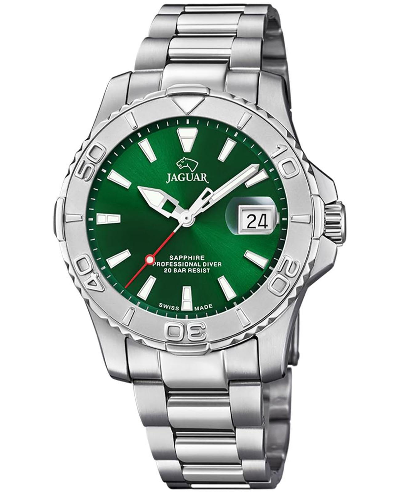 Jaguar Jaguar Couple Diver J969/1  J969/1 кварцевые мужские часы зеленый циферблат, браслет нержавеющая сталь — вид спереди